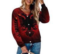 Suéter tipo cárdigan con la bandera de Albania para mujer, sudadera con botones, ropa de abrigo con cuello en V, Multicolor, 4XL