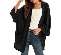 Suéter Tipo cárdigan Ligero de tamaño para Mujer, Tejido de Manga Larga de murciélago con Bolsillos Chaqueta Negra Mujer Casual Chaqueta Mujer (Black, XL)