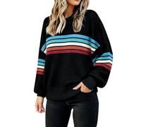 Suéter Vintage Fair Isle para mujer de manga larga de lana suave cálida sudadera de punto clásico con cuello redondo casual suéter de gran tamaño suéter nórdico, Colorido., L