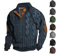 Suéteres cálidos para hombre, sudadera de punto con botones y parche cálido en el codo, suéter grueso para otoño e invierno, térmica, suave, cómoda, ropa de punto trenzado para ropa de calle al aire