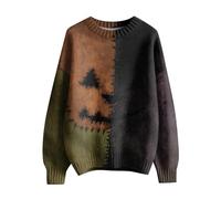 Suéteres casuales de Halloween para hombre, diseño de cara de calabaza espeluznante, sudaderas suaves de manga larga para invierno e invierno, ligeros, cómodos, térmicos, dorado, 3XL