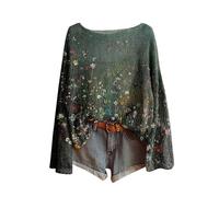 Suéteres, Chalecos y Sudaderas de Mujer Vintage con Estampado Floral Bohemio. Suéter Tejido Elegante con Cuello Redondo y Mangas Largas. Sudaderas con Diseño de Túnica de Gran Tamaño. Ropa de Moda y