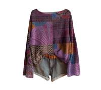 Suéteres, Chalecos Y Sudaderas Mujer Vintage Impreso Floral Bohemio Suéter Over De Punto Chic Cuello Redondo Manga Larga Sudadera Tops Patrón De Gran Tamaño Barato Ropa Mujer Otoño Invierno, S-púrpura