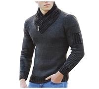 Suéteres clásicos de cuello alto acanalado para hombre, suéter de punto de manga larga, informal, para otoño e invierno, ajuste delgado, cálido, color liso, con cuello tipo bufanda, gris oscuro, 3XL