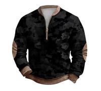 Suéteres con cremallera de 1/4 para hombre, sudadera con estampado de camuflaje, sudaderas casuales de moda, chaqueta clásica sin capucha con cuello redondo, sudaderas con parche en el codo para
