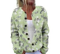 Suéteres con estampado artístico para mujer, suéteres cálidos con botones, clásicos, informales, para el trabajo, vacaciones, suéter de punto, 1F-Verde menta, XL