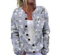 Suéteres con estampado artístico para mujer, suéteres cálidos con botones, clásicos, informales, para el trabajo, vacaciones, suéter de punto, 1F-Azul, S