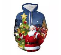 Suéteres Cremallera Papá Noel Impreso en 3D Jersey Casual Deportivo para Adultos con Capucha para Vacaciones de Navidad Ropa de Navidad, Blu-c., XXL