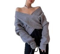 Suéteres Cruzados con Cuello en V y Mangas largas para Mujer, otoño de 2024, Tops de Punto con Hombros Descubiertos Sudaderas Mujer