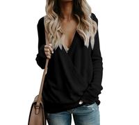 Suéteres Cruzados con Escote en V Profundo for Mujer Jersey de Punto Holgado con Mangas largas y Cruces en el Frente Tops de otoño e Invierno(Nero,M)