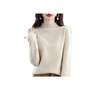Suéteres de Cachemira para Las Mujeres, Jersey de Cachemira Suave, Cuello Redondo Jersey Caliente, Medio Cuello Alto suéteres de Manga (M (50-55 KG),Beige)