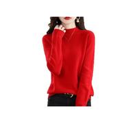 Suéteres de Cachemira para Las Mujeres, Jersey de Cachemira Suave, Cuello Redondo Jersey Caliente, Medio Cuello Alto suéteres de Manga (M (50-55 KG),Red)