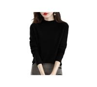 Suéteres de Cachemira para Las Mujeres, Jersey de Cachemira Suave, Cuello Redondo Jersey Caliente, Medio Cuello Alto suéteres de Manga (L (55-62.5 KG),Black)