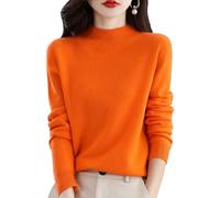 Suéteres de Cachemira para Mujer,Suéter Suave y Acogedor,Suéteres de Cachemira de Manga Larga con Cuello Redondo para otoño e Invierno (Large,Orange)
