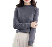 Suéteres de Cachemira para Mujer,Suéter Suave y Acogedor,Suéteres de Cachemira de Manga Larga con Cuello Redondo para otoño e Invierno (XX-Large,Grey)