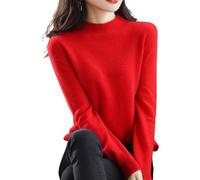 Suéteres de Cachemira para Mujer,Suéter Suave y Acogedor,Suéteres de Cachemira de Manga Larga con Cuello Redondo para otoño e Invierno (XX-Large,Red)