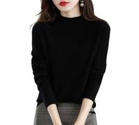 Suéteres de Cachemira para Mujer,Suéter Suave y Acogedor,Suéteres de Cachemira de Manga Larga con Cuello Redondo para otoño e Invierno (XX-Large,Black)