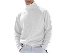 Suéteres de cuello alto para hombre, manga larga, básico, fino, cuello alto, capa base de invierno, blanco, X-Large