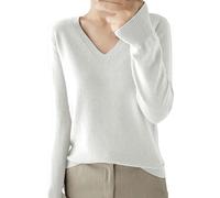 Suéteres de cuello en V para mujer, casuales, de manga larga, de cachemira, color sólido, suave, cómodo, talla grande, prendas de punto, lisas, elegantes, informales, para otoño e invierno, sudadera