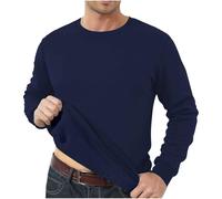 Suéteres de cuello redondo para hombre, ropa interior térmica gruesa, color liso, holgada, suave, cómoda, elástica, ligera, casual, a la moda, para descansar, azul, M