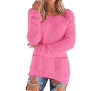 Suéteres de forro polar para mujer, talla grande, suéteres para mujer, ligeros con bolsillo, ajuste ligero, jersey suelto liso de manga larga, suéter de punto grueso, hot pink, 4XL