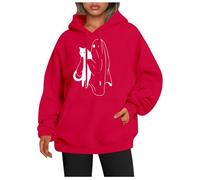 Suéteres de Halloween para mujer, sudaderas casuales de gran tamaño, cuello con capucha de calabaza, holgados, estampado de fantasmas, tops de Halloween, ropa deportiva para mujer, rosso, 3XL