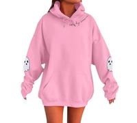 Suéteres de Halloween para mujer, sudaderas clásicas de gran tamaño, fantasma, vintage, otoño, calabaza, de manga larga, suéteres de invierno para mujer, rosa, XXL