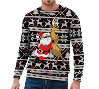 Suéteres de invierno para hombre, con estampado de copo de nieve, cuello redondo, para festividades, con forro polar cálido, informal, acogedor, ropa de temporada para hombre, Reino Unido, Caqui #3