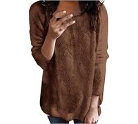 Suéteres de invierno para mujer, cálidos del Reino Unido, cuello redondo, de felpa, ligeros, sueltos, de cuello redondo, de manga larga, suéteres de gran tamaño, suéter casual suave, marrón, 3XL
