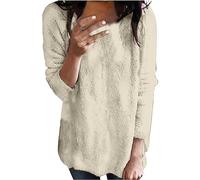 Suéteres de invierno para mujer, cálidos del Reino Unido, cuello redondo, de felpa, ligeros, sueltos, de cuello redondo, de manga larga, suéteres de gran tamaño, suéter casual suave, beige, 3XL