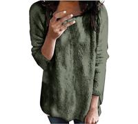 Suéteres de invierno para mujer, cálidos del Reino Unido, cuello redondo, de felpa, ligeros, sueltos, de cuello redondo, de manga larga, suéteres de gran tamaño, suéter casual suave, verde, 3XL