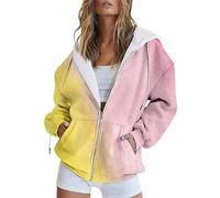 Suéteres de invierno para mujer, sudadera de invierno con estampado degradado, manga larga, bolsillo, cremallera, chaqueta deportiva, sudadera holgada para mujer, sudadera de gran tamaño, rosa, L