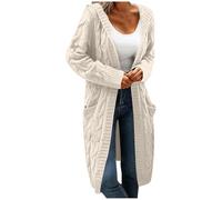 Suéteres de invierno y otoño para mujer, suéteres cálidos en otoño e invierno, sólidos, con capucha, largos, sueltos, cárdigan, prendas de abrigo para mujer, blanco, S