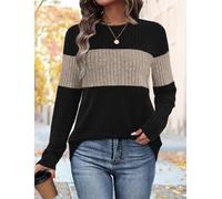 Suéteres de moda para mujer, camisetas de manga larga con bloques de color, trajes de otoño a la moda para principios de otoño, ropa de invierno 2025