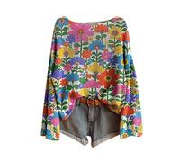 Suéteres de mujer Vintage Estampado Floral Bohemio Suéter Over de punto chic y elegante, cuello redondo, manga larga, sudadera, diseño jacquard, Tops Oversize Casual Ropa 2025 Mujer Casual, 2 rosa, S