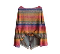 Suéteres de mujer Vintage Estampado Floral Bohemio Suéter Over de punto chic y elegante, cuello redondo, manga larga, sudadera, diseño jacquard, Tops Oversize Casual Ropa 2025 Mujer Casual, 3-hot Pink