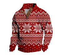 Suéteres de Navidad para hombre, suéter de Navidad con estampado decorativo de solapa con botones, sudaderas de manga larga con forro polar, suéteres de invierno para hombre, camisas polo de Navidad