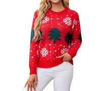 Suéteres de Navidad para mujer, suéter de punto, suéter de punto para mujer, otoño, invierno, cálido, estampado de Navidad, suéter de punto, blusa de cuello redondo, para el hogar, al aire libre