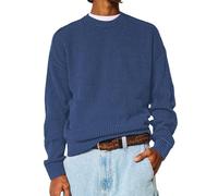Suéteres de pana para hombre, cuello redondo, casual, ropa de calle, manga larga, suéter holgado de retazos, sudadera holgada para hombre, sudadera de hombro caído, ajuste holgado, ropa de calle, azul