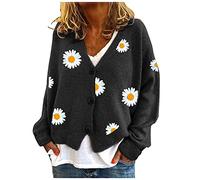 Suéteres de punto, cárdigans para mujer del Reino Unido, cómodos suéteres con cuello en V, parte delantera abierta, manga larga, vintage, con botones, ropa exterior, ligera, versátil, Negro, XL