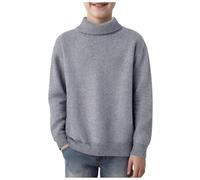 Suéteres de punto de manga larga con cuello alto falso, color liso, ropa de otoño e invierno (gris, 7-8 años)