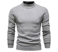 Suéteres de punto de manga larga con cuello alto falso, para hombre, para primavera, otoño, informal, cálidos, modernos, ligeros, gris, L