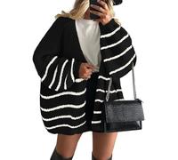 Suéteres de punto grueso para mujer, de gran tamaño, con frente abierto, para principios de otoño, ropa de invierno 2025, Negro-a, L