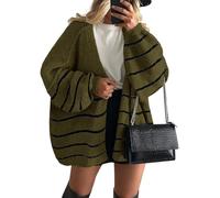 Suéteres de punto grueso para mujer, de gran tamaño, con frente abierto, para principios de otoño, ropa de invierno 2025, verde, L