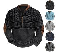 Suéteres de punto para hombre, con cremallera de 1/4, estilo retro, manga larga, con cremallera de un cuarto, sudadera para exteriores, ajuste delgado, casual, suéter cálido con cuello de retazos