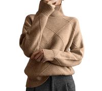 Suéteres de punto para mujer con cuello de tortuga, suéteres de dama a rayas, suaves y acogedores, de manga larga, suéteres de mujer, cálidos, patrón de rombo, color sólido, prendas de punto para