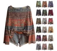 Suéteres de punto para mujer, estilo vintage, bohemio, floral, de ganchillo, cuello barco, manga larga, ligera, de punto acanalado, bohemio, para otoño, uso diario, salir, ropa de punto, Estilo