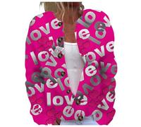 Suéteres elegantes para mujer de Navidad, chaqueta con pecho estampado con texto Good Luck abrigos acolchados, Rosa caliente-9, XL