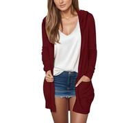 Suéteres largos tipo cárdigan para mujer, para otoño, ligeros, modernos, casuales, cómodos, con capucha y bolsillo frontal abierto, 1B-Vino, XL