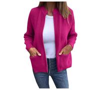 Suéteres Ligeros Bolsillo Sólido Casual Elegante Otoño Invierno para Mujer Abrigos Ligeros, Rosa cálida., 5X-Large